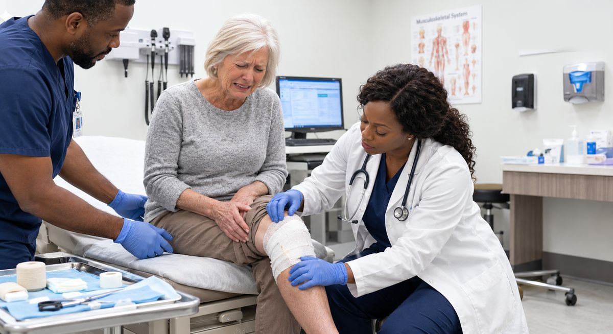 A Help4Injured doctor examining a patient's injured knee